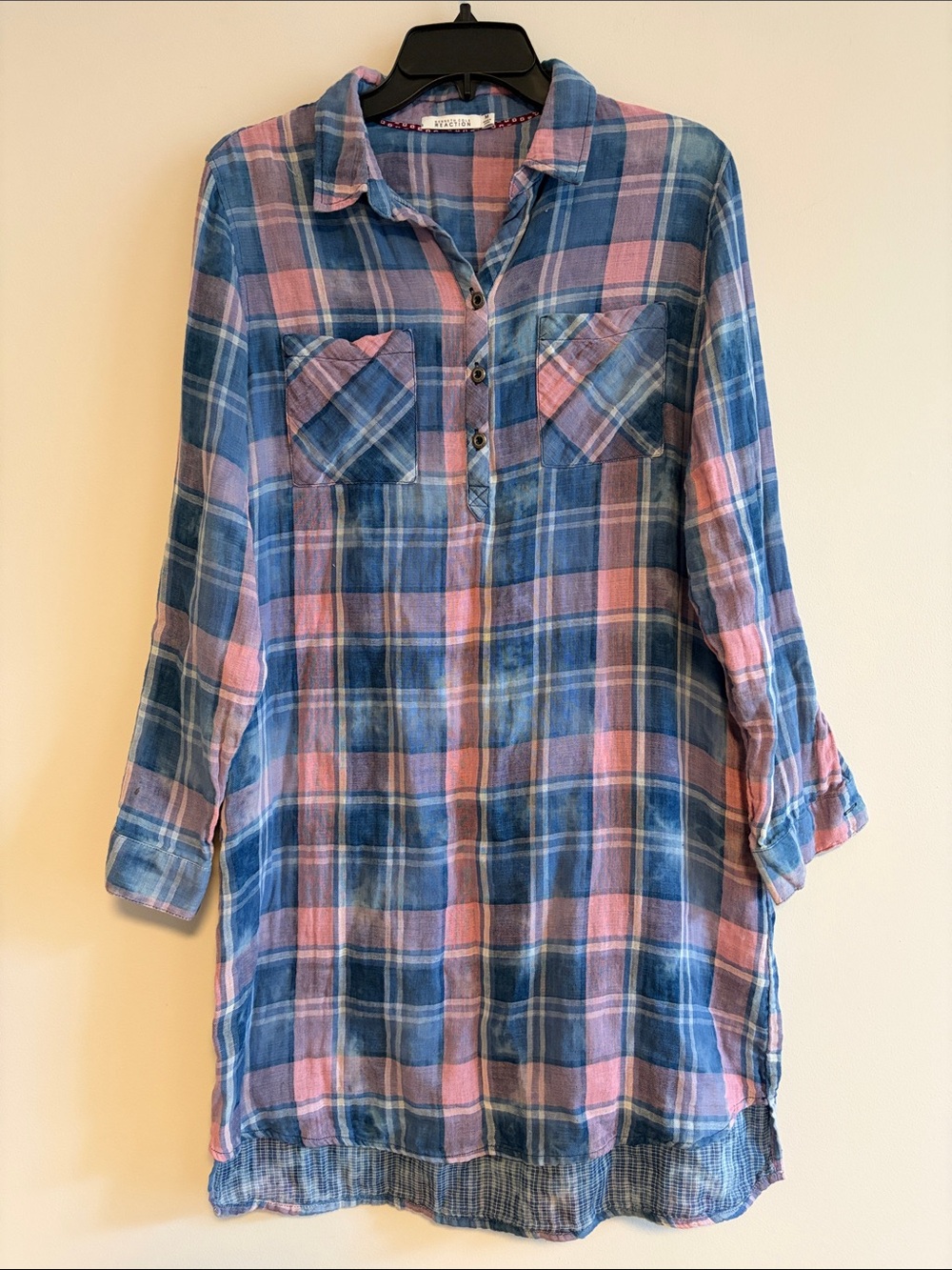 Kenneth Cole Reaction Blue and Pink Plaid Girls Tunic Dress